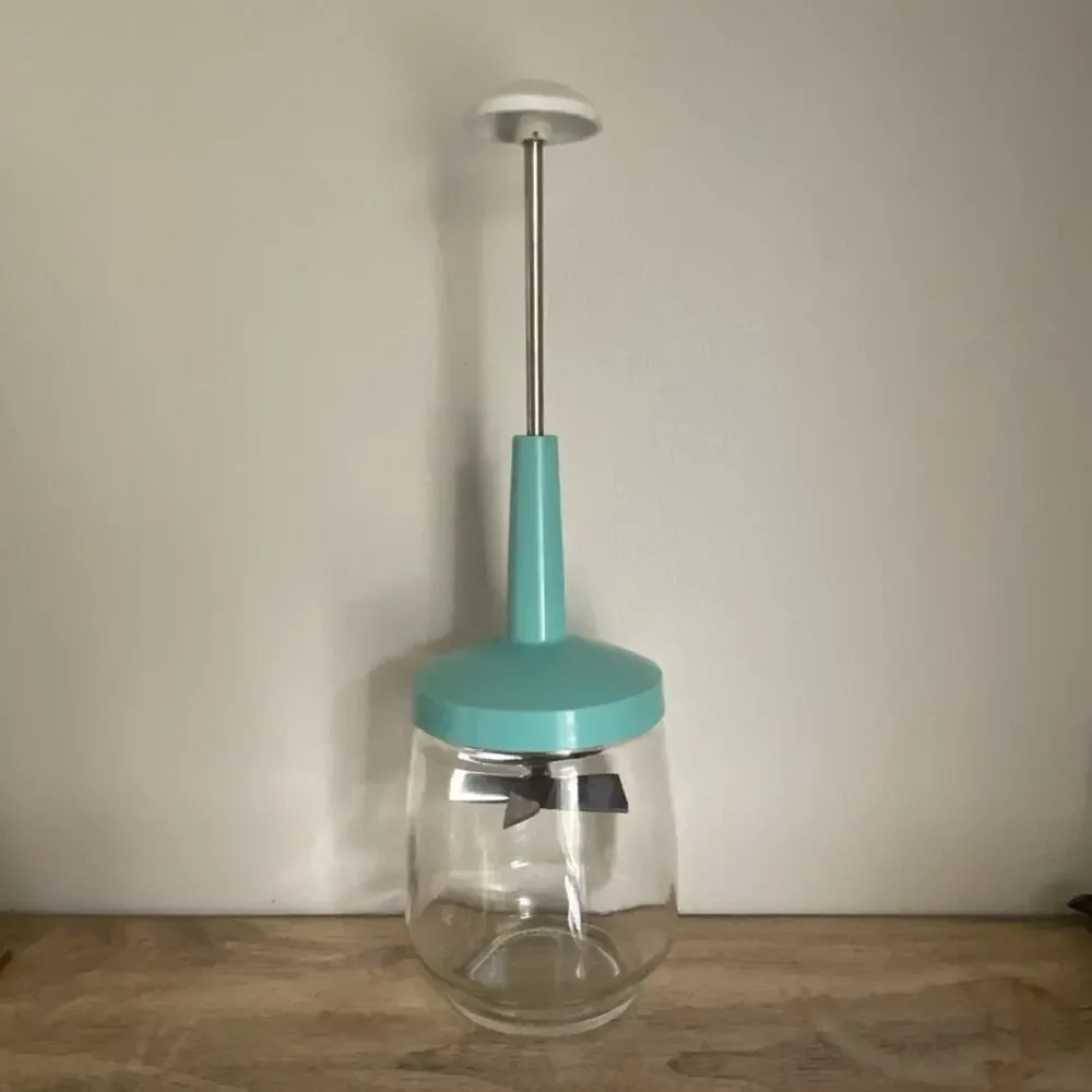 Federal Housewares Aqua Manual Nut Chopper Glass Jar Stainless Steel Blade